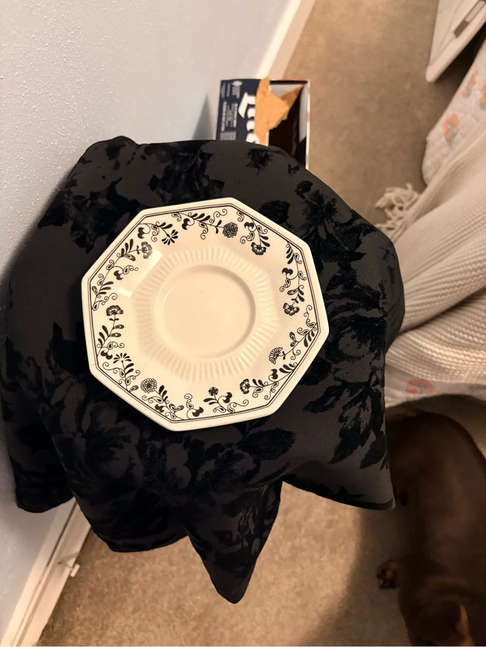 Black & White Floral Teacup with Matching Saucer Set